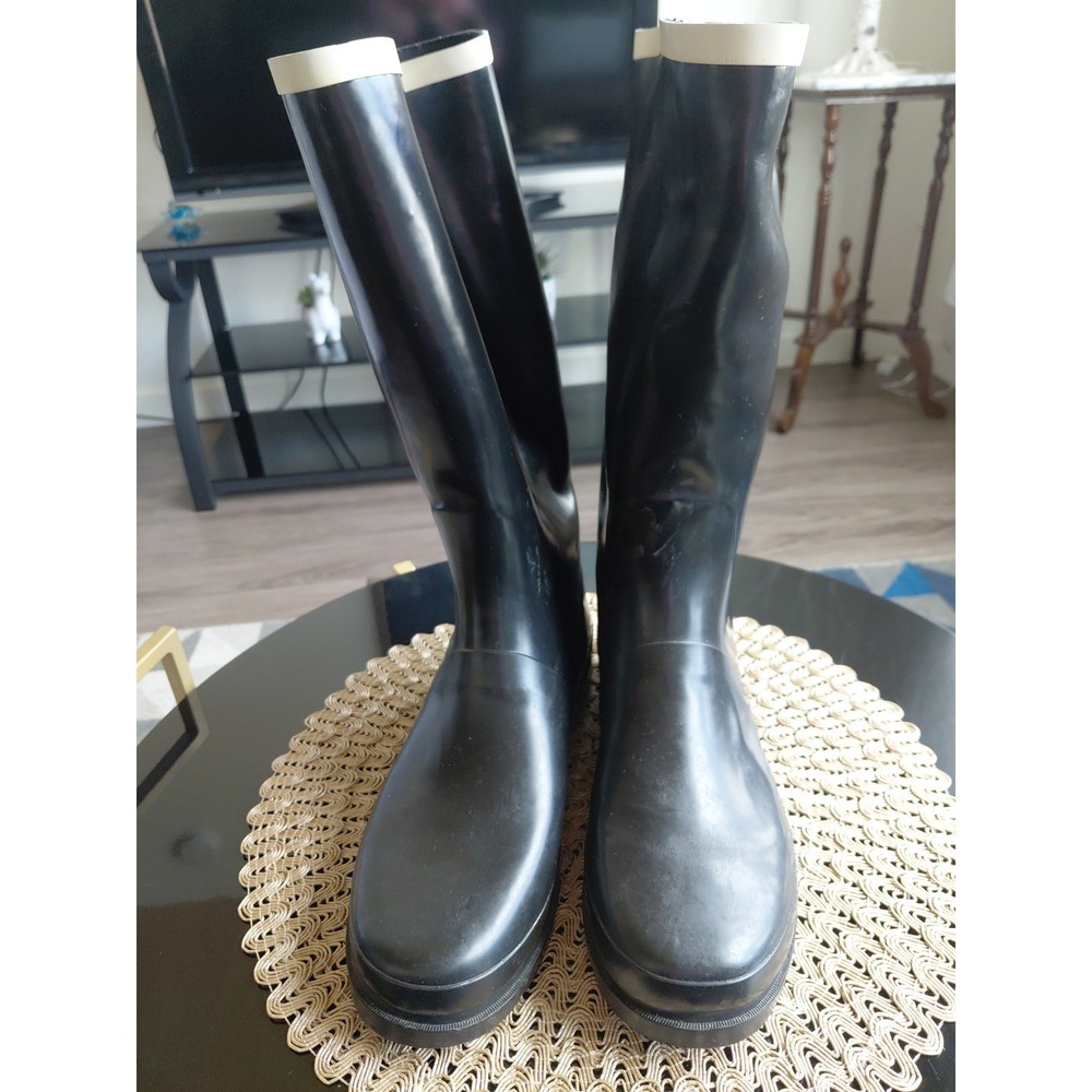 Marc Jacobs Women 44 11.5/12 Black/tan Rubber Rain Boots/Wellies Knee High